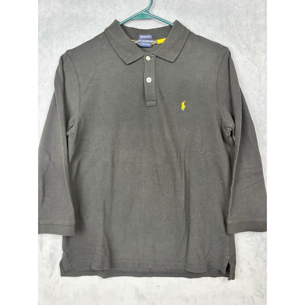 Ralph Lauren Sport Boys Slim Fit Long Sleeve Polo Shirt Black Yellow Pony M